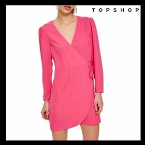 NEW TOPSHOP PINK CREPE WRAP MINI DRESS
